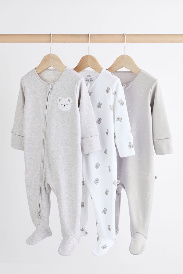 Grey Baby Cotton Sleepsuits 3 Pack (0-2yrs)