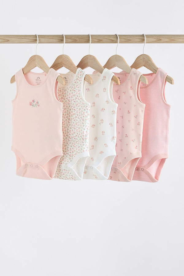 Pink Bunny Baby Vests 5 Pack