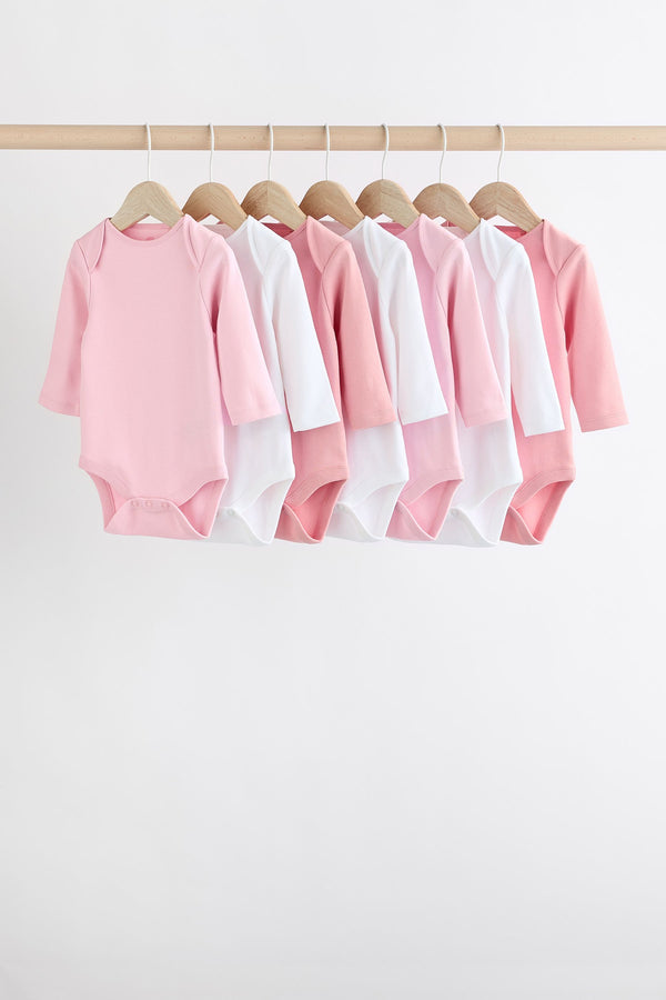 Pink/White Essential Long Sleeve Baby Bodysuits