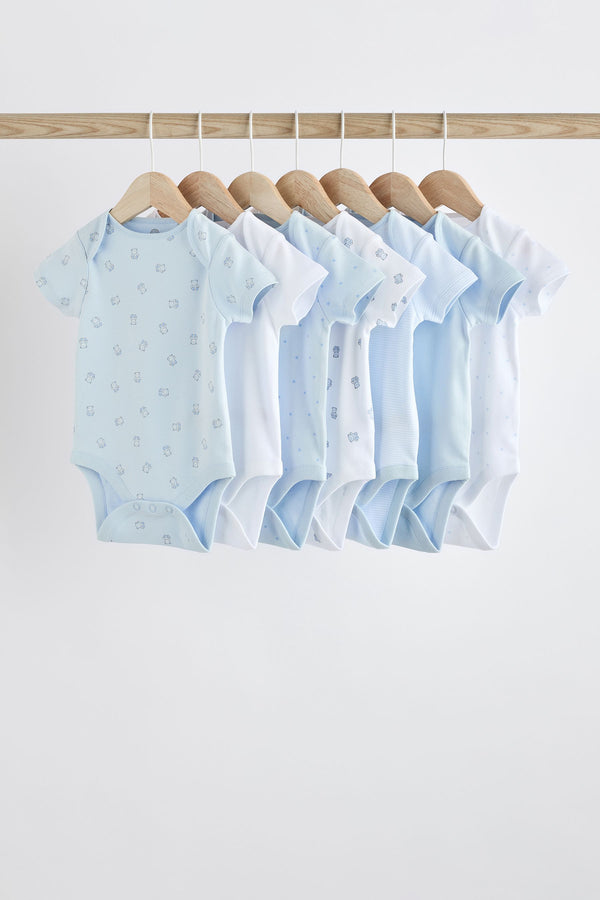 Blue Bear Short Sleeve Baby Bodysuits