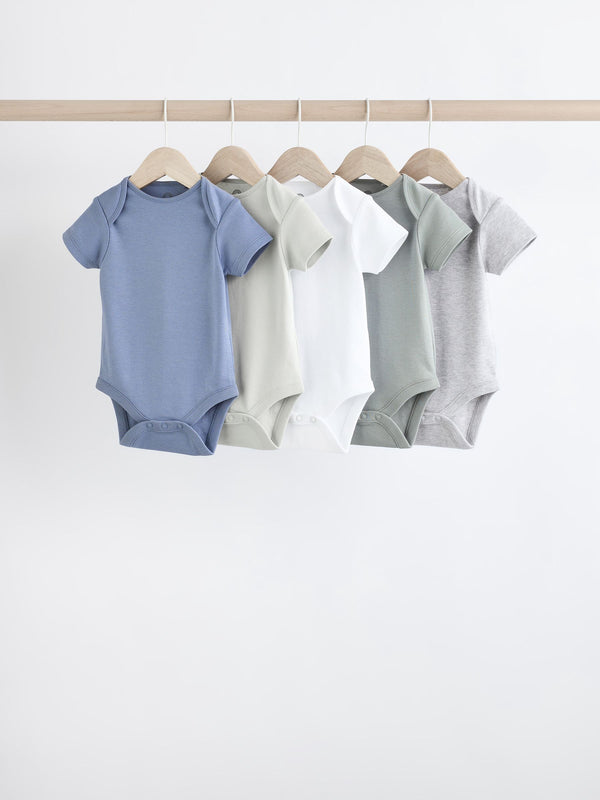 Grey/White Short Sleeve 100% Cotton Bodysuits 5 Pack