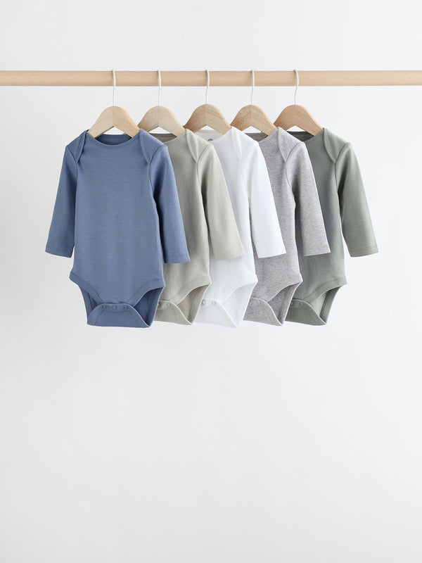 Grey/White Long Sleeve Bodysuits 5 Pack