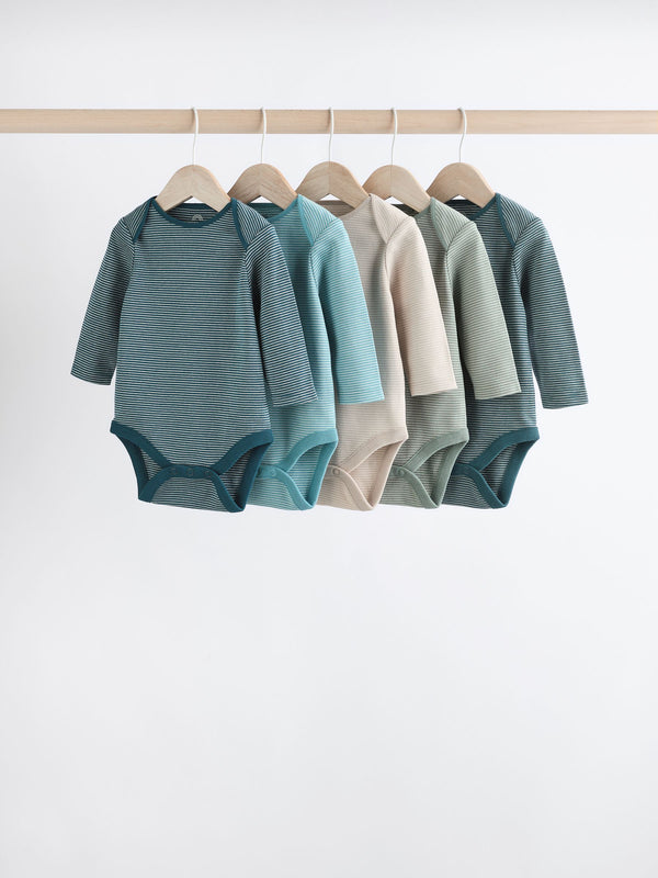Blue Stripe Long Sleeve Baby Bodysuits 5 Pack