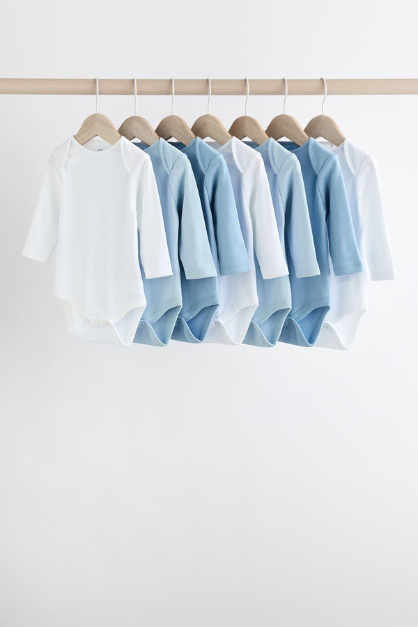 Blue 7 Pack Baby Long Sleeve Bodysuits