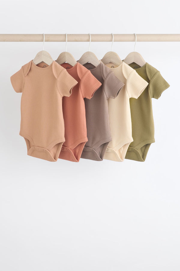 Muted Browns Short Sleeve 100% Cotton Bodysuits 5 Pack