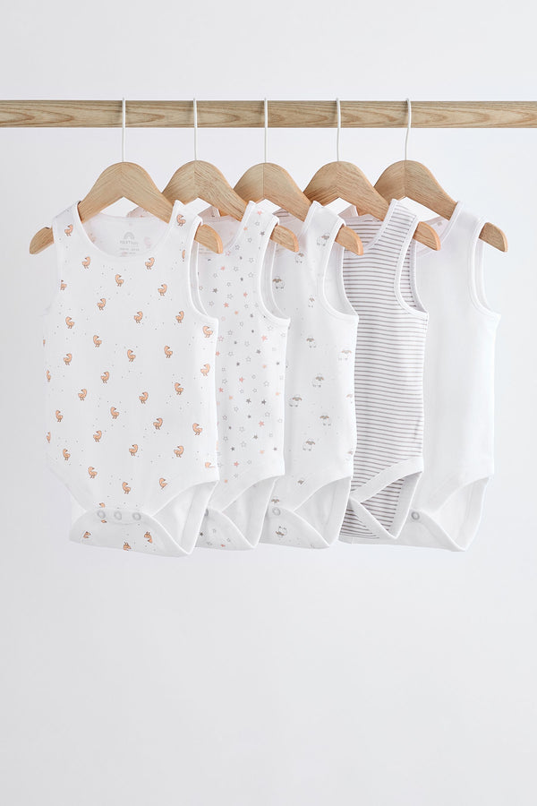 White Delicate Animal Vest Baby Bodysuits 5 Pack