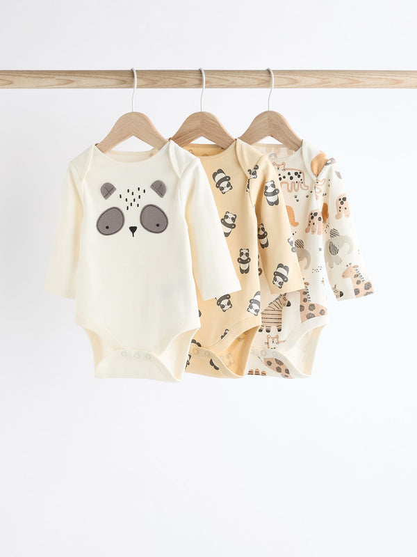 Orange/White Baby Long Sleeve 100% Cotton Character Bodysuits 3 Pack