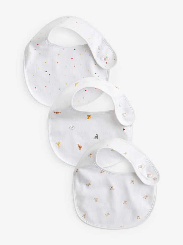 White Anmals 100% Cotton Baby Printed Bibs 3 Pack