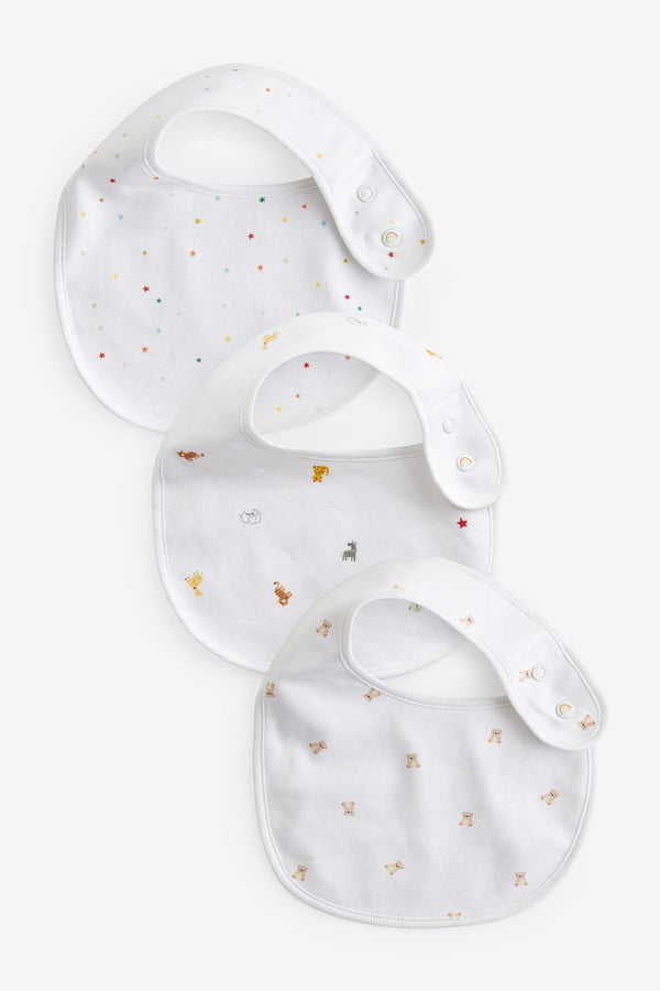 White Anmals 100% Cotton Baby Printed Bibs 3 Pack