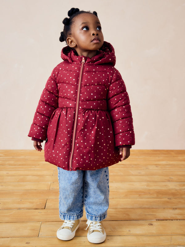 Burgundy Red Shower Resistant Foil Skirted Coat (3mths-7yrs)