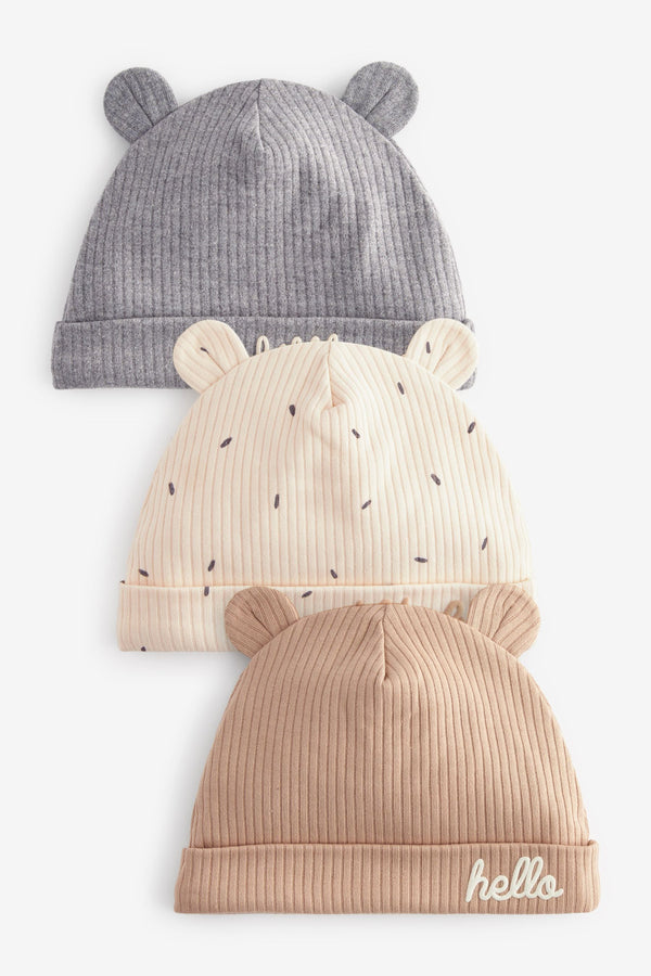 Brown/Cream Beanie Jersey Baby Hats 3 Pack (0-12mths)