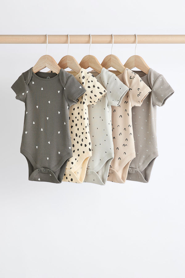 Black/Grey Baby Short Sleeve Bodysuits 5 Pack