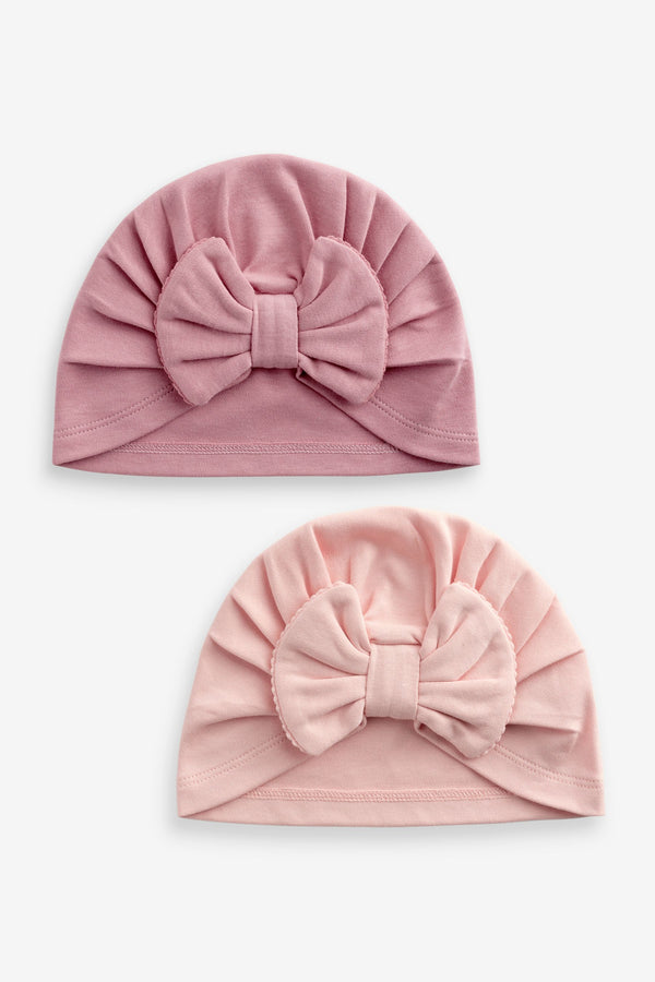 Pink Modern Baby Bow Turban Hats 2 Pack (0-18mths)