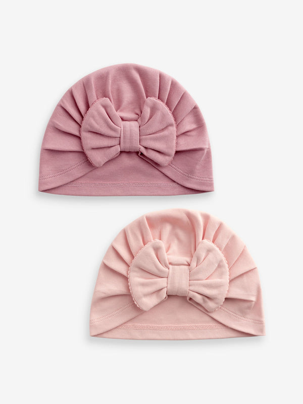 Pink Modern Baby Bow Turban Hats 2 Pack immediate