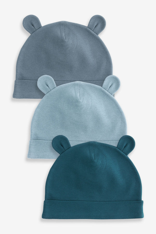 Mid Blue Baby Beanies 3 Pack (0-18mths)