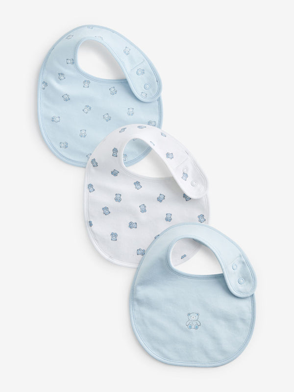 Blue/White Bear Baby 100% Cotton Bibs 3 Pack immediate