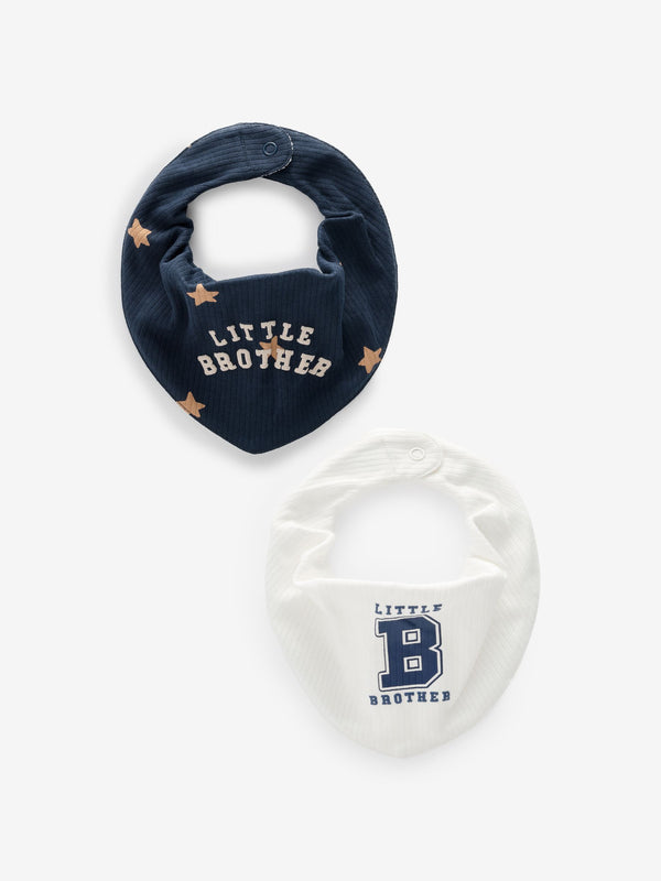 Blue Little Brother Family 100% Cotton Bibs 2 Pack