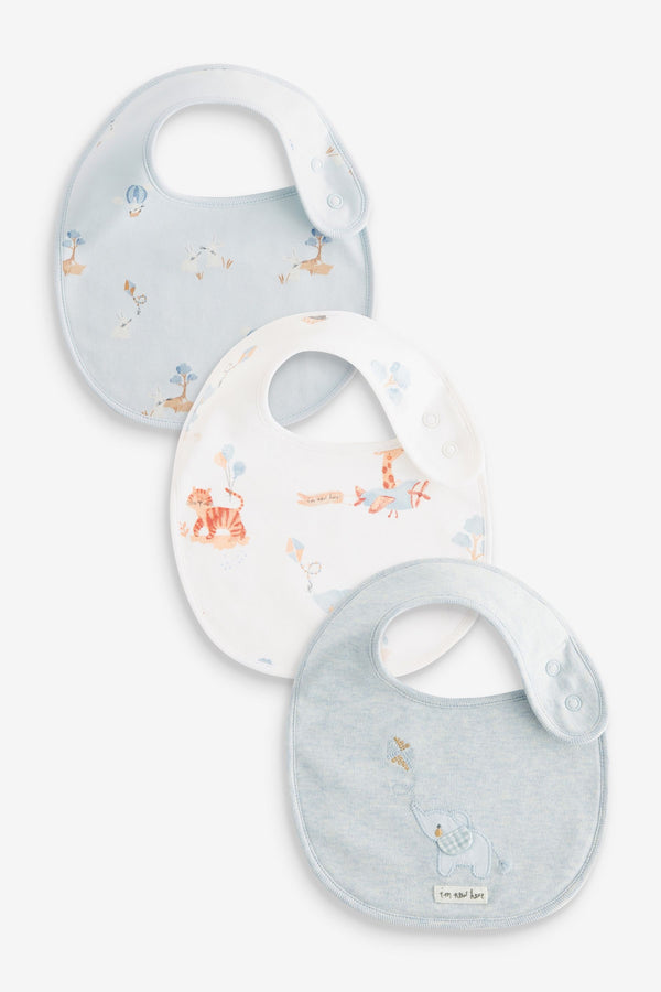 Blue Delicate Elephant Baby Bibs 3 Pack