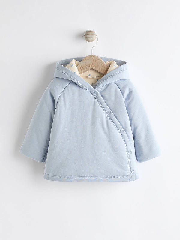 Blue Hooded Cosy Jersey Wadded Baby Wrap Jacket (0-18mths)