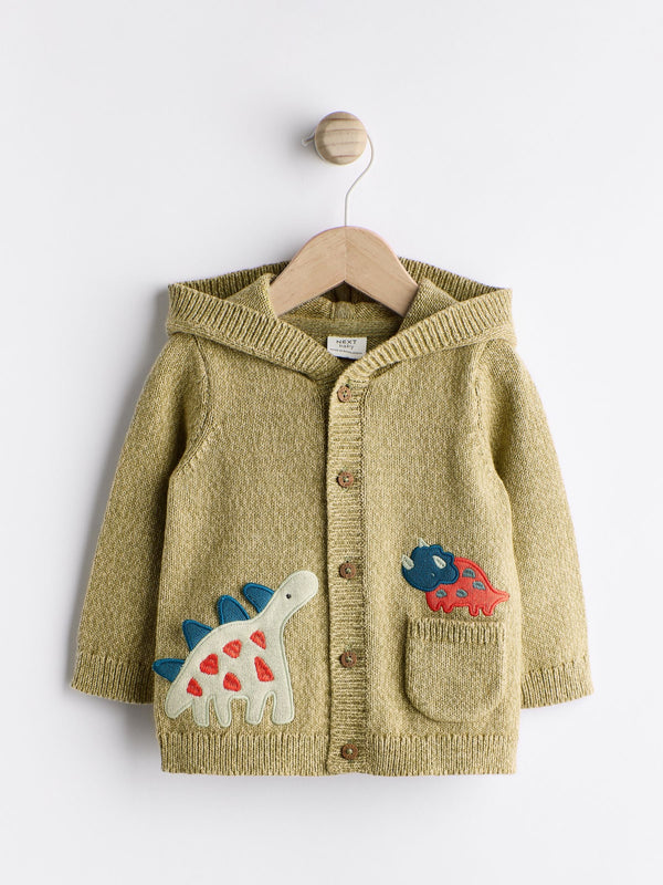 Green Dinosaur Baby 100% Cotton Knitted Cardigan (0mths-2yrs)