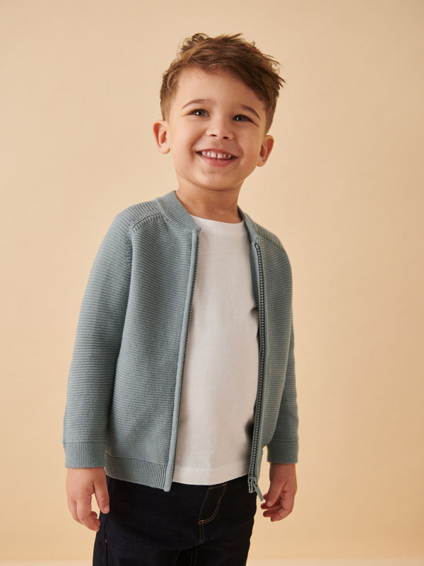 Blue 100% Cotton Zip Through Cardigan (3mths-7yrs)