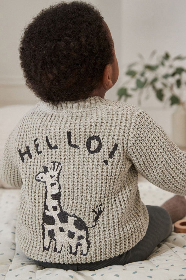 Grey Giraffe Knitted 100% Cotton Baby Cardigan (0mths-2yrs)