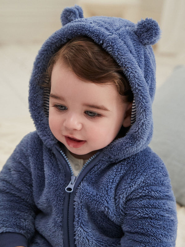 Navy Baby Cosy Zip Lined Hooded Fleece All-In-One(immediate)