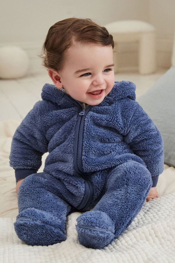 Navy Baby Cosy Zip Lined Hooded Fleece All-In-One (0mths-2yrs)