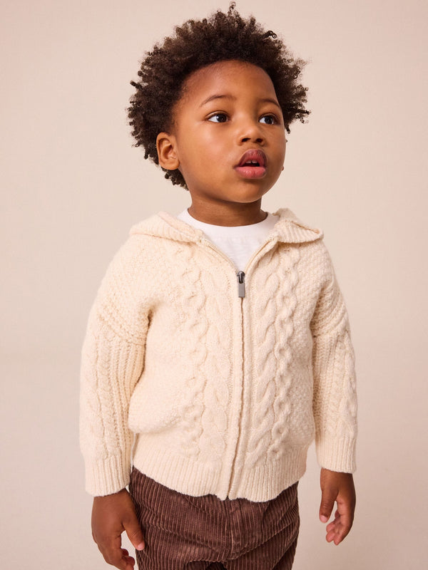 Ecru Cable Knit Zip Through Cardigan (3mths-7yrs)