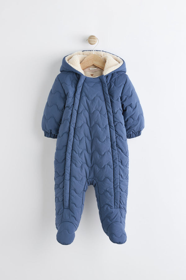 Navy Blue Baby Quilted Fleece Lined All-In-One Pramsuit (0-18mths)