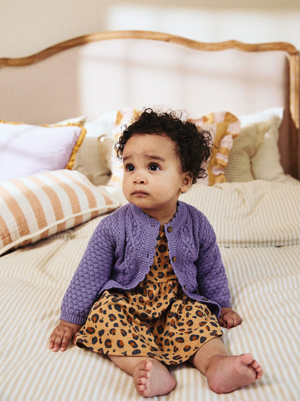 Purple Baby Knitted Bobble 100% Cotton Cardigan (0mths-2yrs)