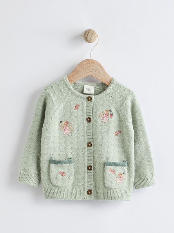 Sage Green Fairy Embroidered Baby Cardigan (0mths-2yrs)