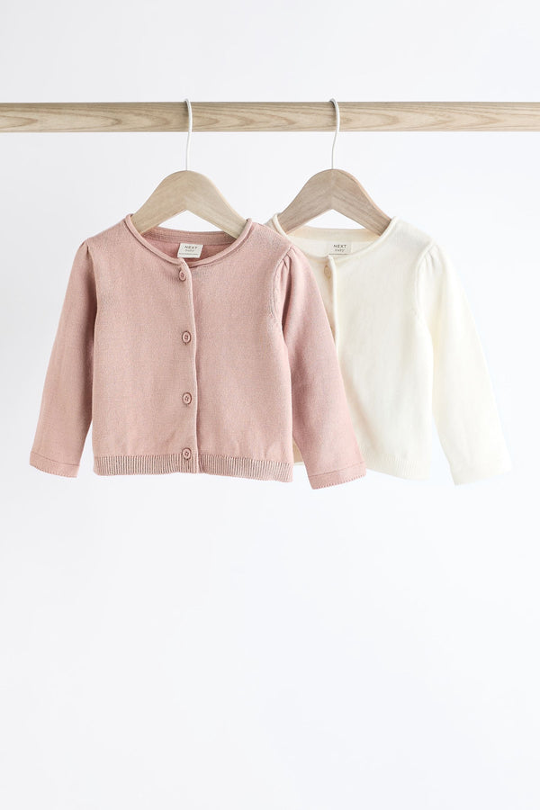 Pink/White Knitted Baby Cardigans 2 Pack (0mths-3yrs)