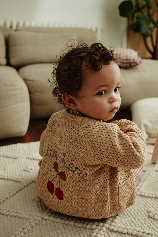 Tan Brown Back Slogan Embroidered Baby Knitted Cardigan (0mths-2yrs)