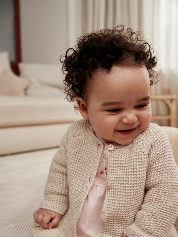 Cream Baby Frill Hem 100% Cotton Knitted Cardigan (0mths-2yrs)