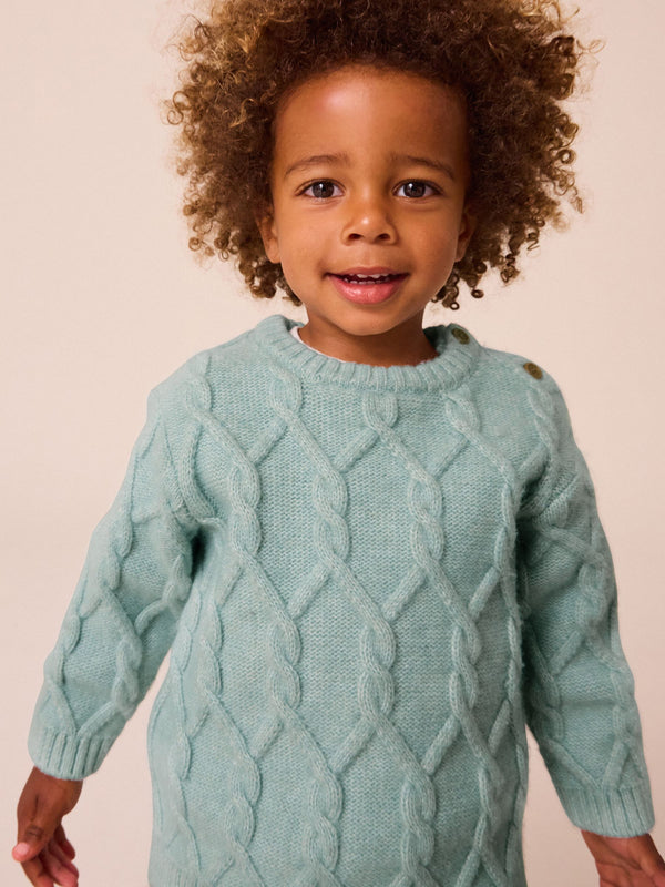 Mineral Green Cable Knit Crew Neck Jumper (3mths-7yrs)