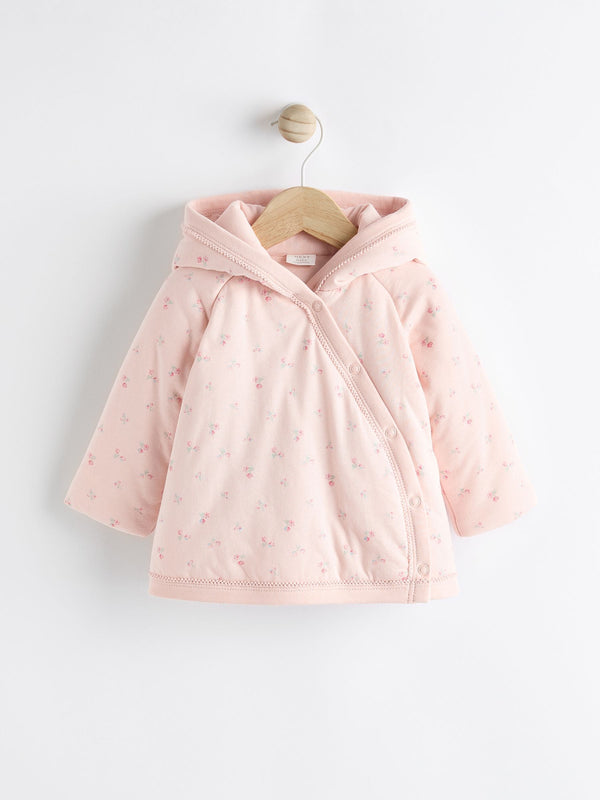 Pink Hooded Cosy Jersey Wadded Baby Wrap Jacket (0-18mths)