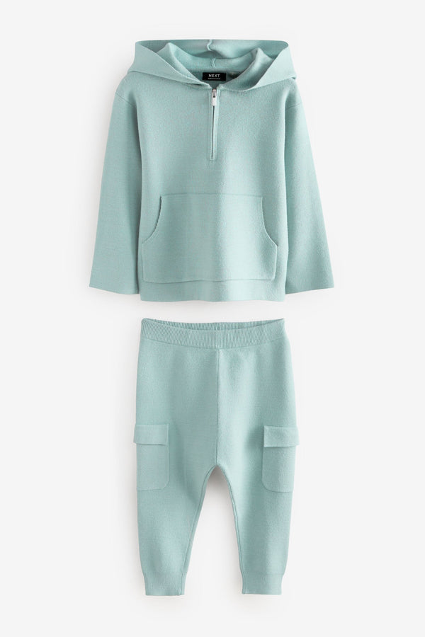 Blue Knitted Zip Neck Hoodie and Utility Joggers Set (3mths-7yrs)