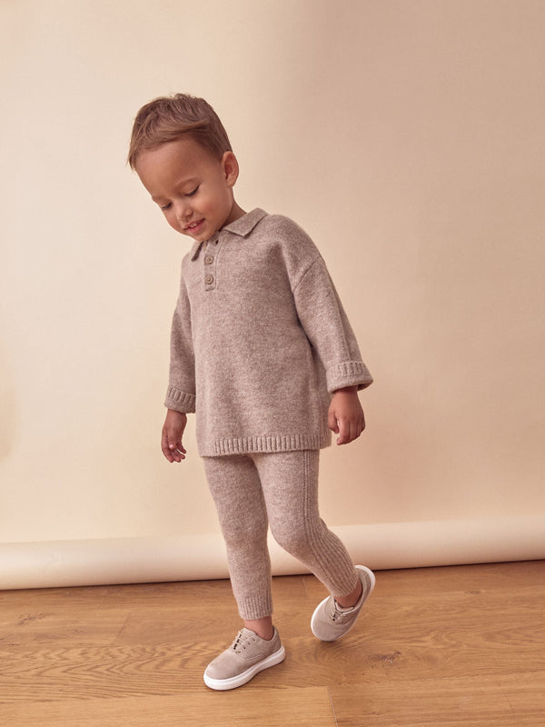 Neutral Knitted Long Sleeve Polo And Joggers Set (3mths-7yrs)