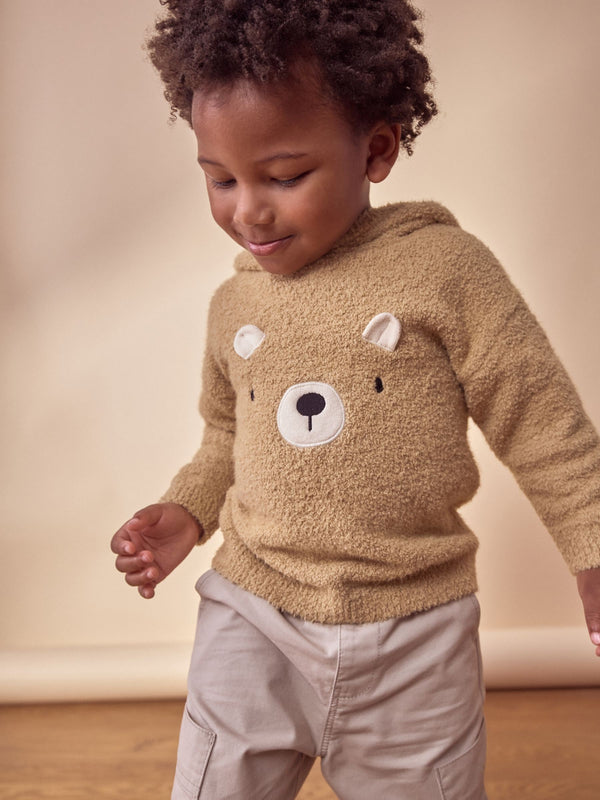 Tan Brown Bear Knitted Hoodie (3mths-7yrs)