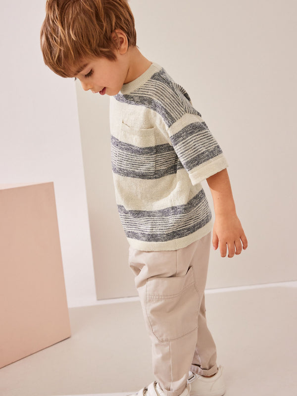 Ecru Natural Knitted Linen Blend T-Shirt (3mths-7yrs)