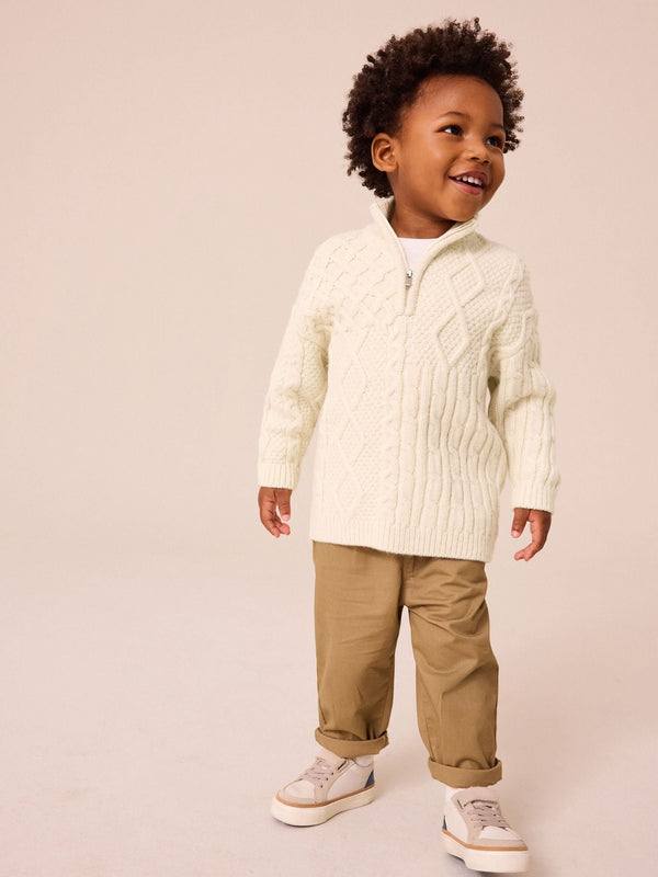 Ecru Cable Knit Zip Neck Jumper (3mths-7yrs)