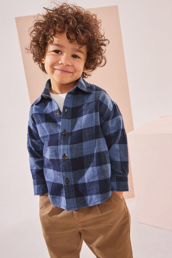 Blue/Navy Check Shirt Long Sleeve Check 100% Cotton Shirt (3mths-7yrs)