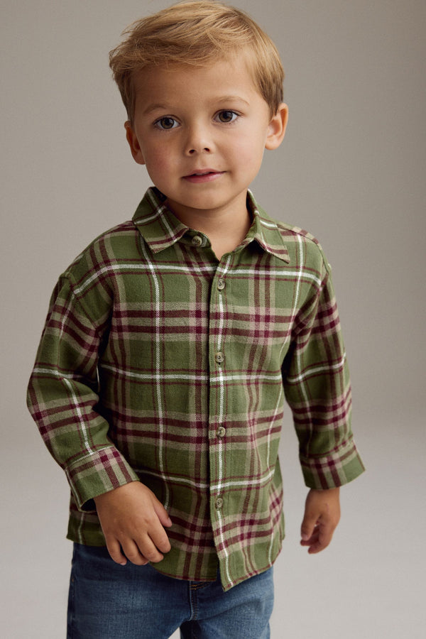 Green Check Long Sleeve Check 100% Cotton Shirt (3mths-7yrs)