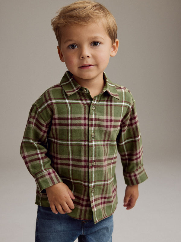 Green Check Long Sleeve Check 100% Cotton Shirt (3mths-7yrs)