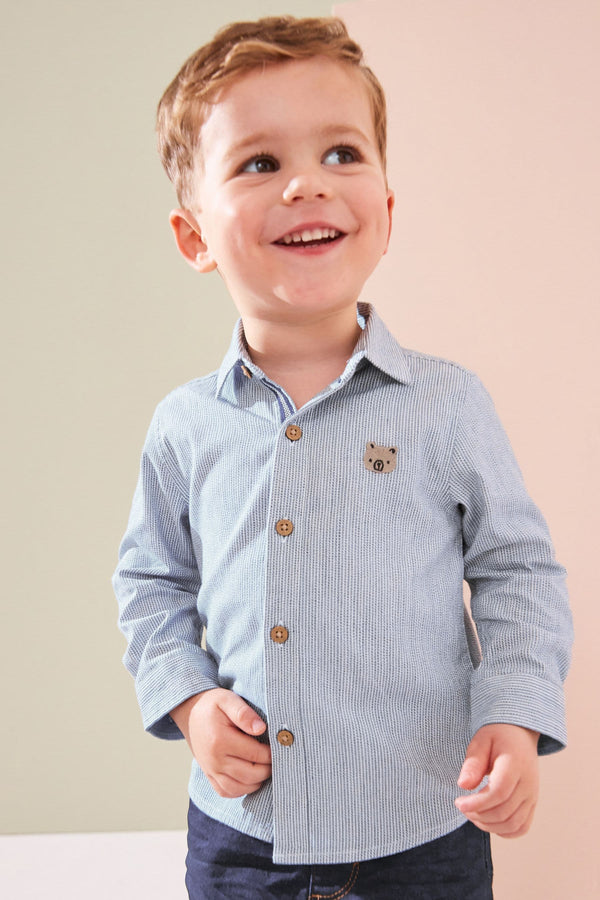 Grey Stripe Character Long Sleeve Oxford Shirt (3mths-7yrs)