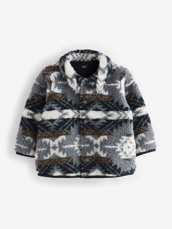Blue/Navy Pattern Borg Fleece Shacket (3mths-7yrs)