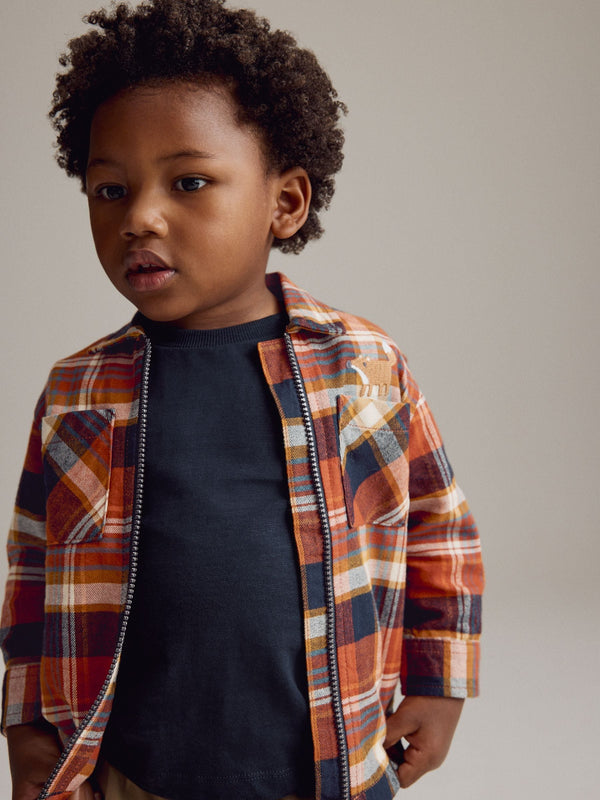 Orange Check Long Sleeve Check 100% Cotton Shirt (3mths-7yrs)