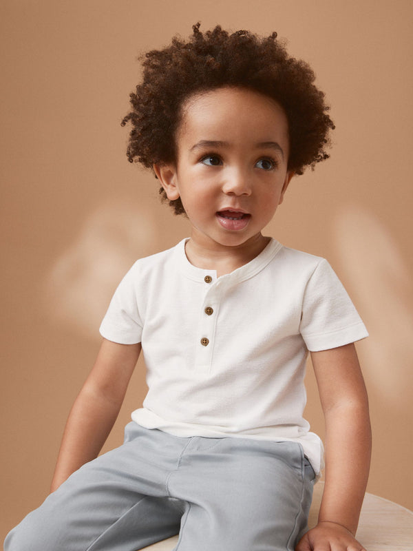 White Short Sleeve Henley Neck T-Shirt (3mths-7yrs)