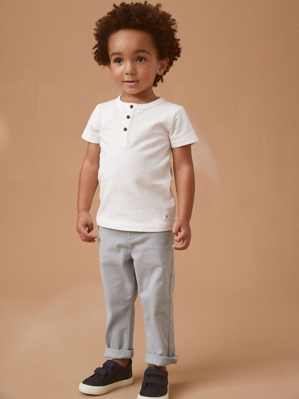 White Short Sleeve Henley Neck T-Shirt (3mths-7yrs)